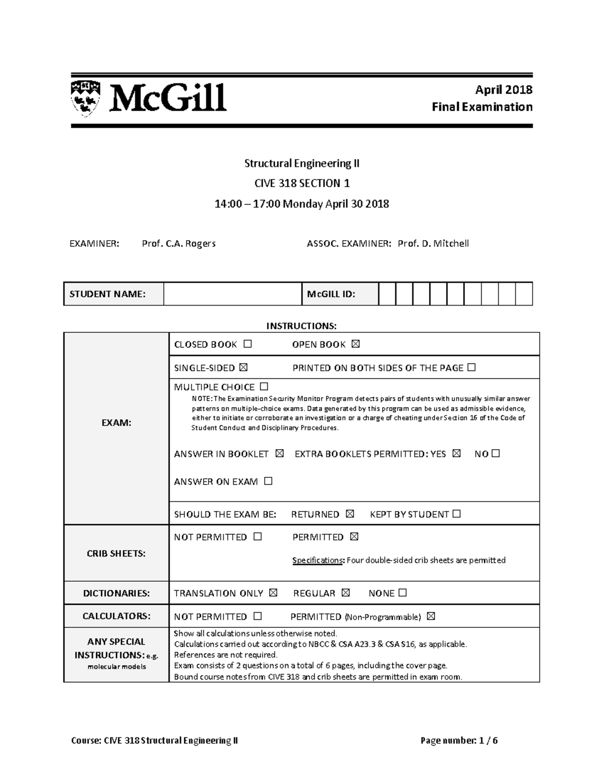 Final Exam Exam 14 April 2018, questions and answers - April 2018 Final ...