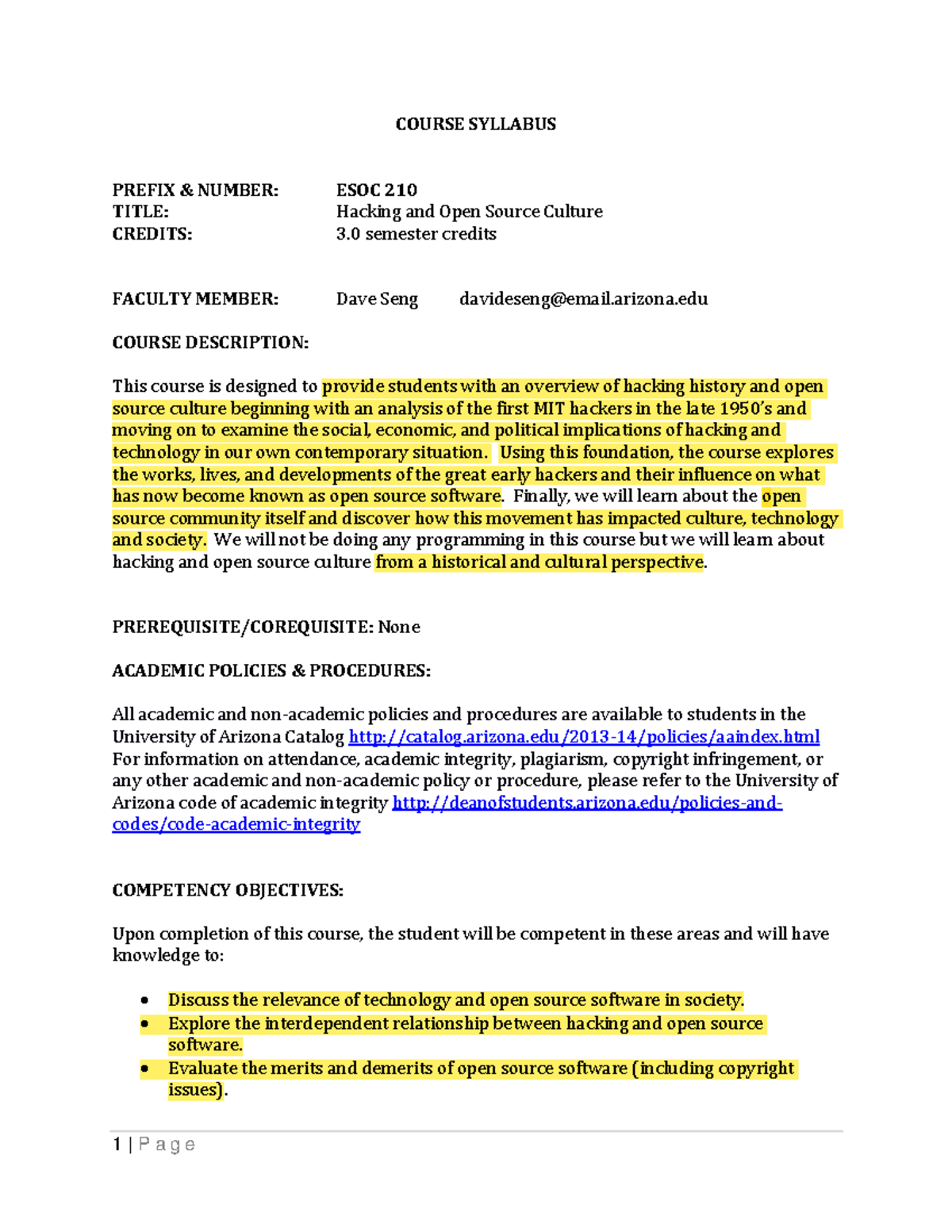 ESOC+210+ Course+ Syllabus+7w1 - COURSE SYLLABUS PREFIX & NUMBER: ESOC ...