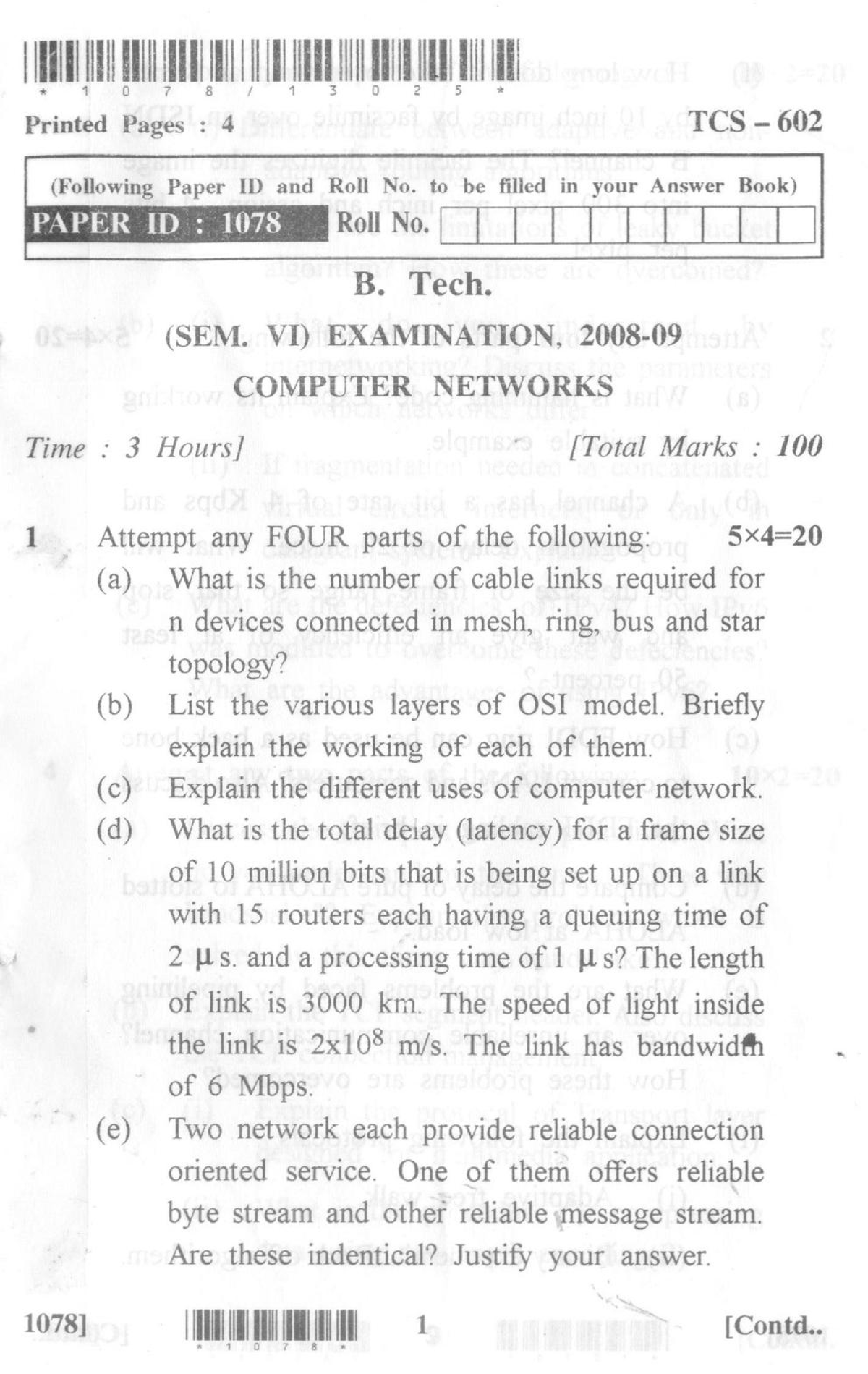 Computer Network (TCS-602) - Btech - Studocu