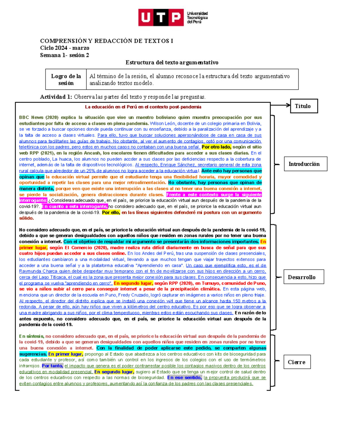 Text. Arg. Semn01Sesion 2 - COMPRENSIÓN Y REDACCIÓN DE TEXTOS I Ciclo ...