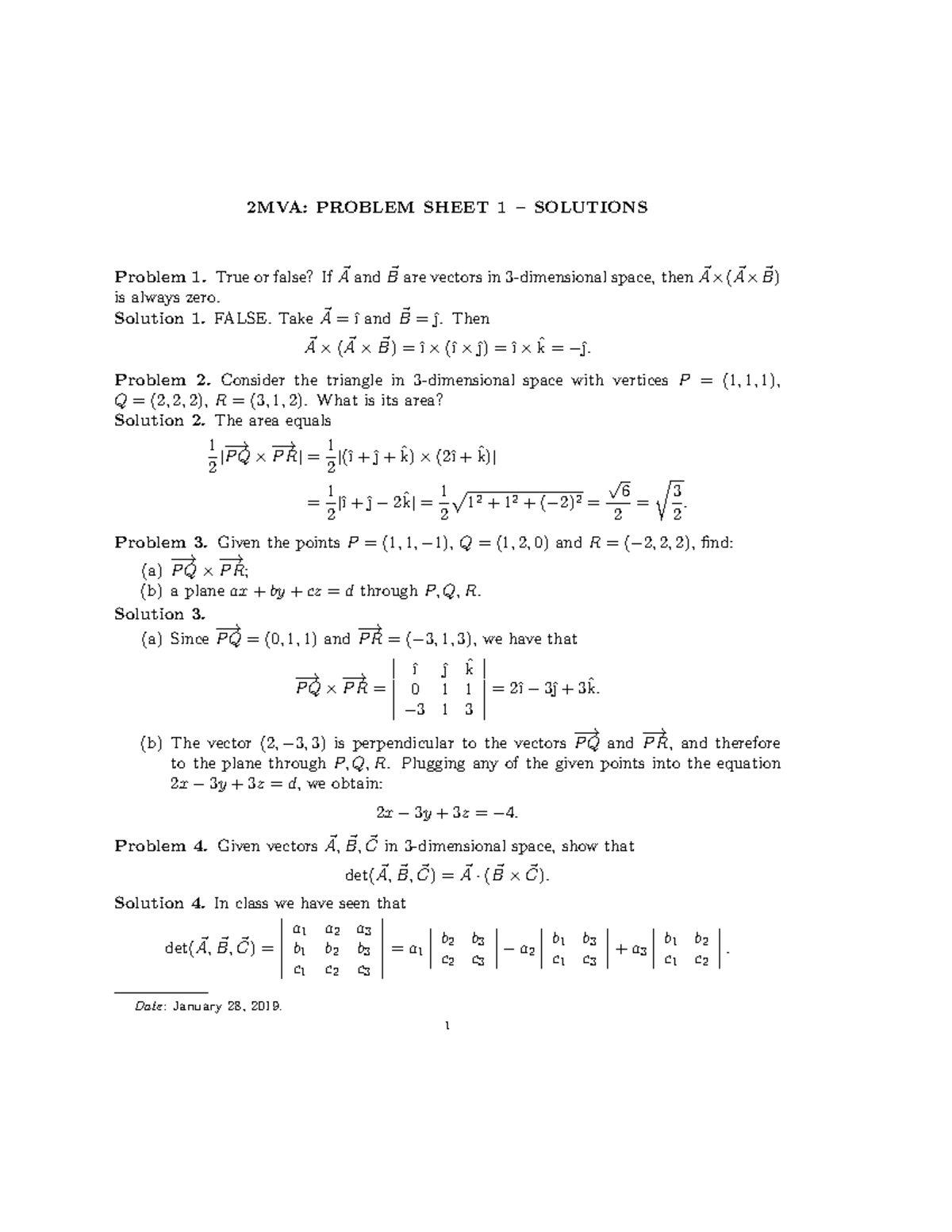 Problem Sheet 1 Solutions - 2MVA: PROBLEM SHEET 1 – SOLUTIONS Problem 1 ...