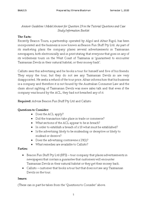 Tutorial questions - week 3 Notes - BAA215 Business and Corporate Law ...