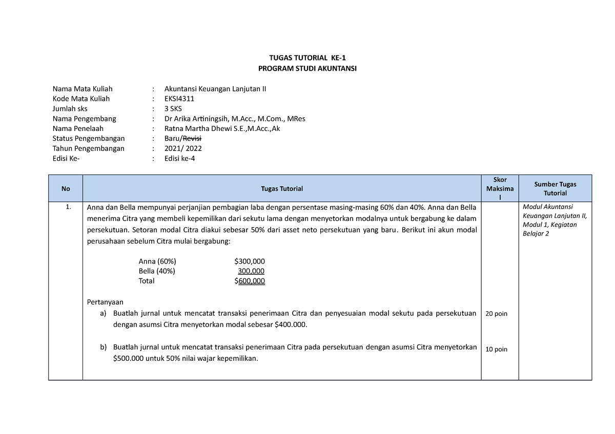 Tugas Tutorial 1 - TUGAS TUTORIAL KE- PROGRAM STUDI AKUNTANSI Nama Mata ...