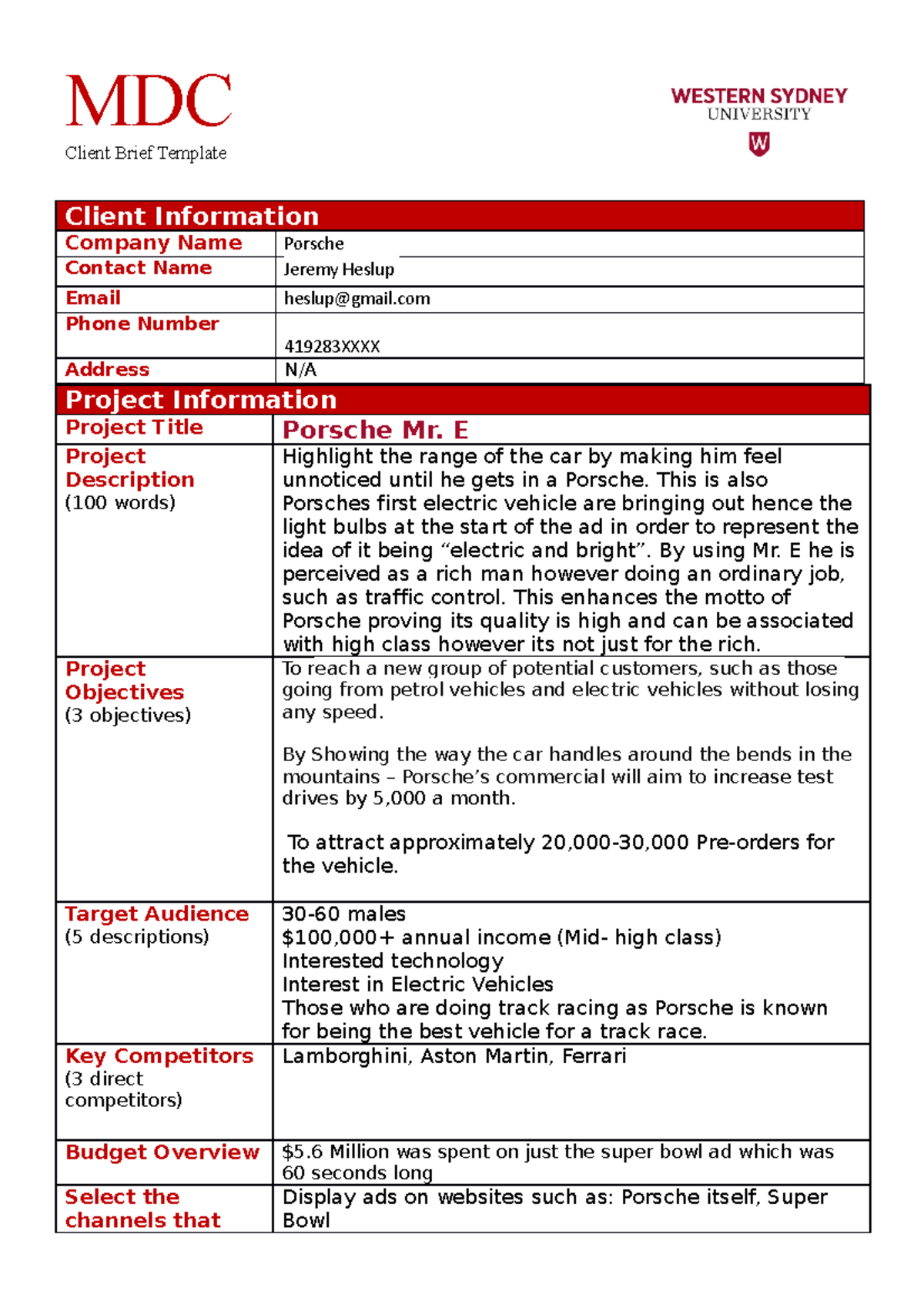 Campaign brief template - MDC Client Brief Template Client Information ...