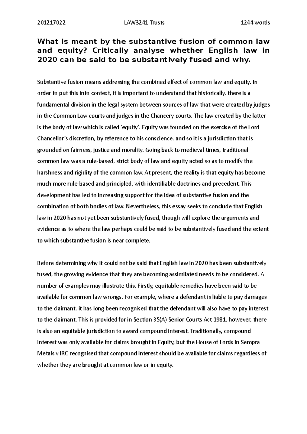 Formative Assessment - Trusts and Equity - What is meant by the ...