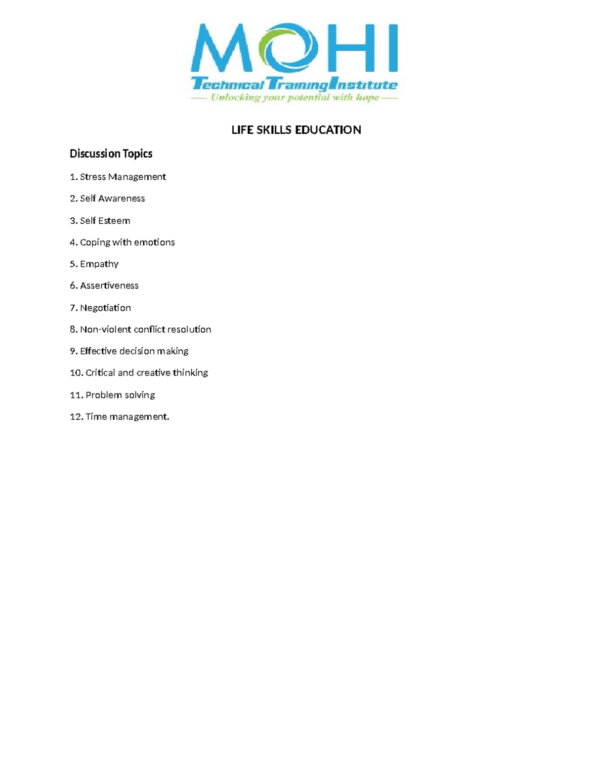 LIFE Skills Topics - Information Communication Technology - LIFE SKILLS ...