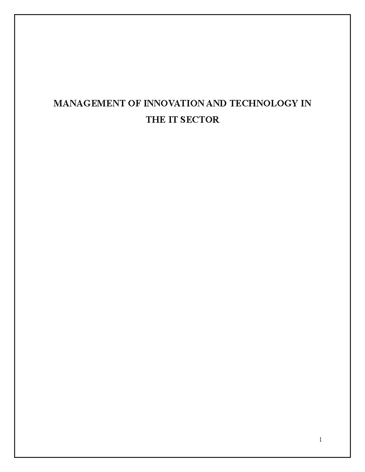 Final - MANAGEMENT OF INNOVATION AND TECHNOLOGY IN THE IT SECTOR Table ...