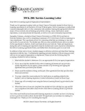 Service-Learning Hour Log - This document is for the student’s use and ...