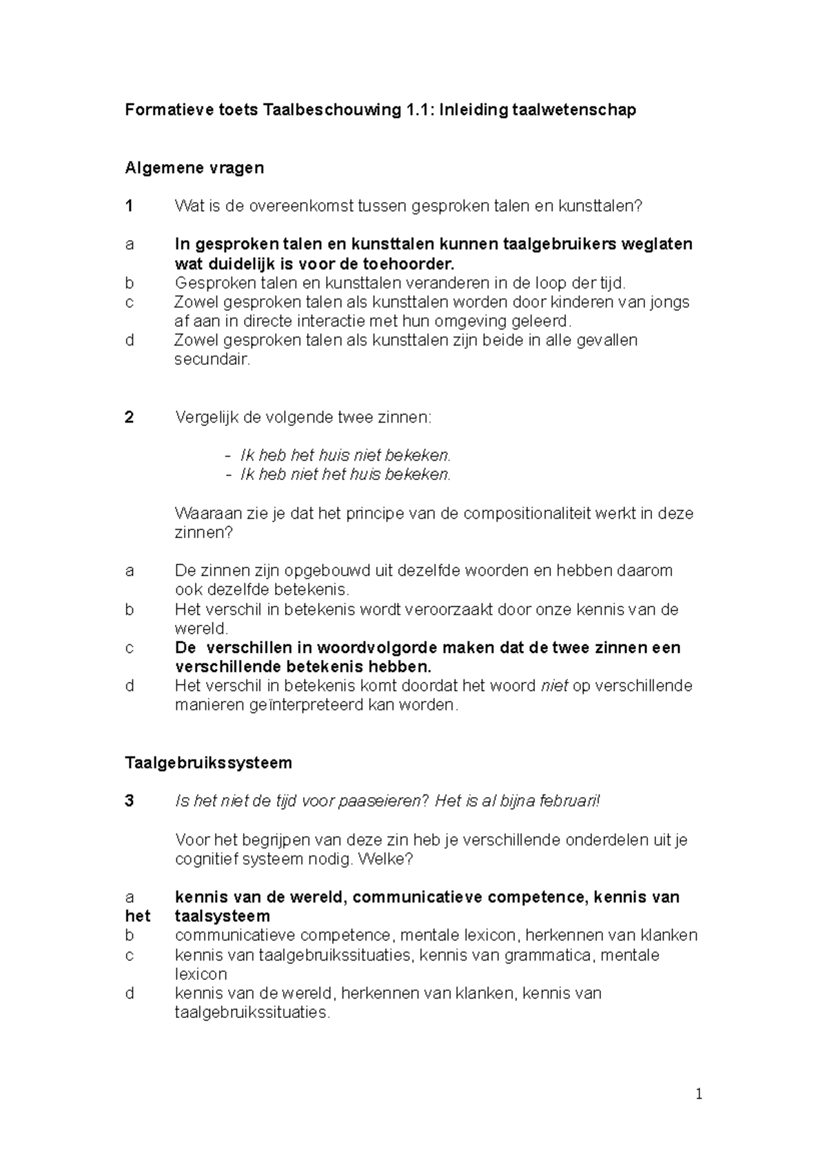 Formatieve Toets Taalbeschouwing 1.1 Inleiding Taalwetenschap ...