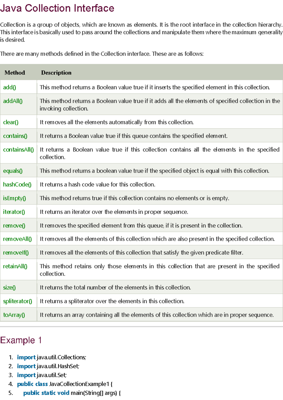 Java Collection Interface - Java Collection Interface Collection is a ...