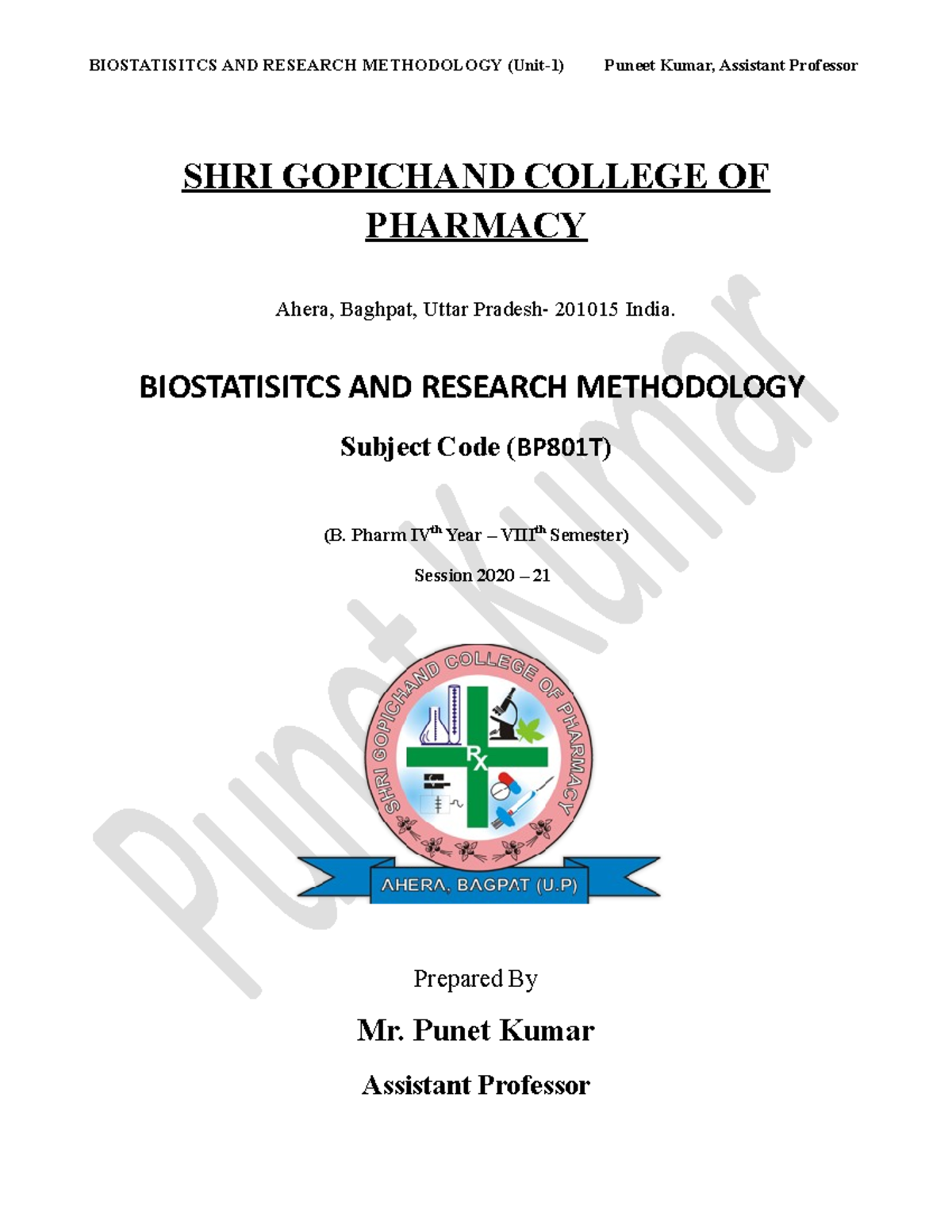 Unit1Notes - B Pharmacy 8th Sem - SHRI GOPICHAND COLLEGE OF PHARMACY ...