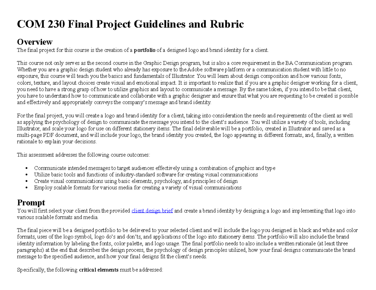 COM-230 Final Project Guidelines And Rubric - COM 230 Final Project ...