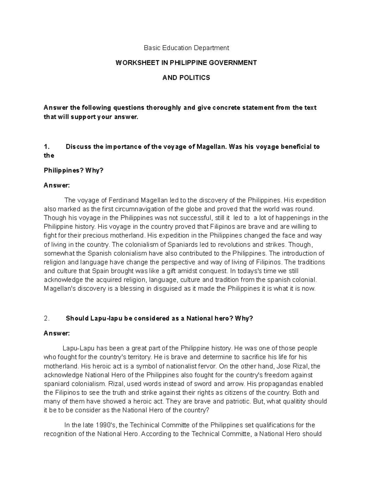 Debatable Topics In The Philippine History Essay - Basic Education ...