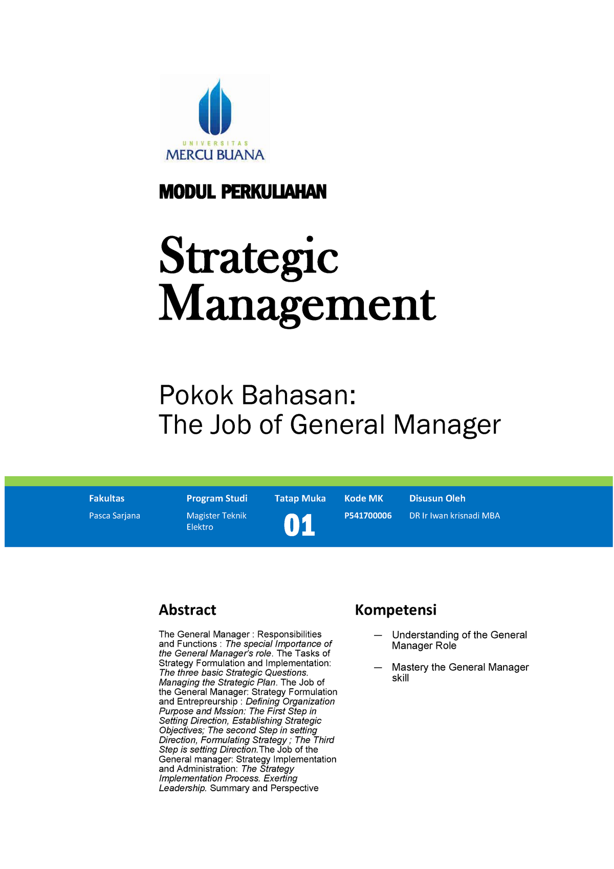 Module 1 Strategic Management - MODUL PERKULIAHAN Strategic Management ...