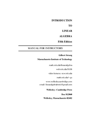 Introduction To Linear Algebra 5th Solution - INTRODUCTION TO LINEAR ...