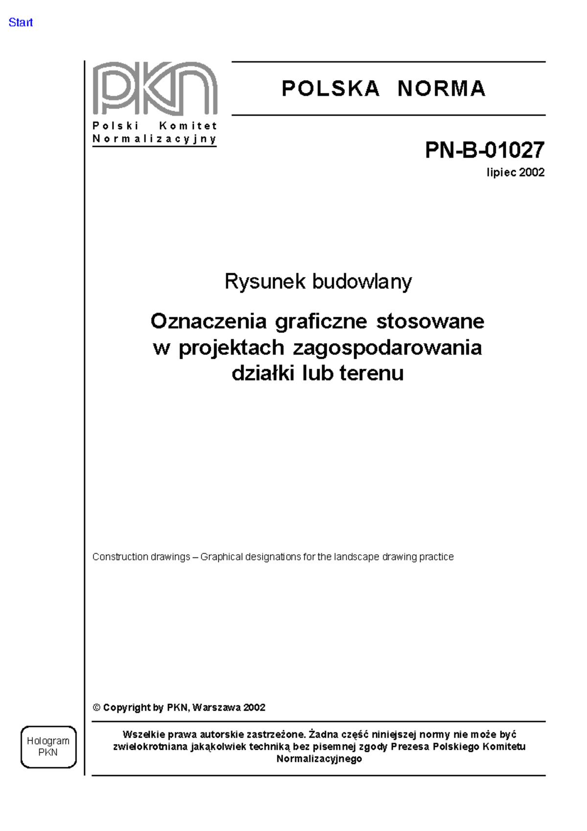 Pn-b-01027 Ozn Graf Zagosp Działki I Terenu - POLSKA NORMA PN-B- Lipiec ...