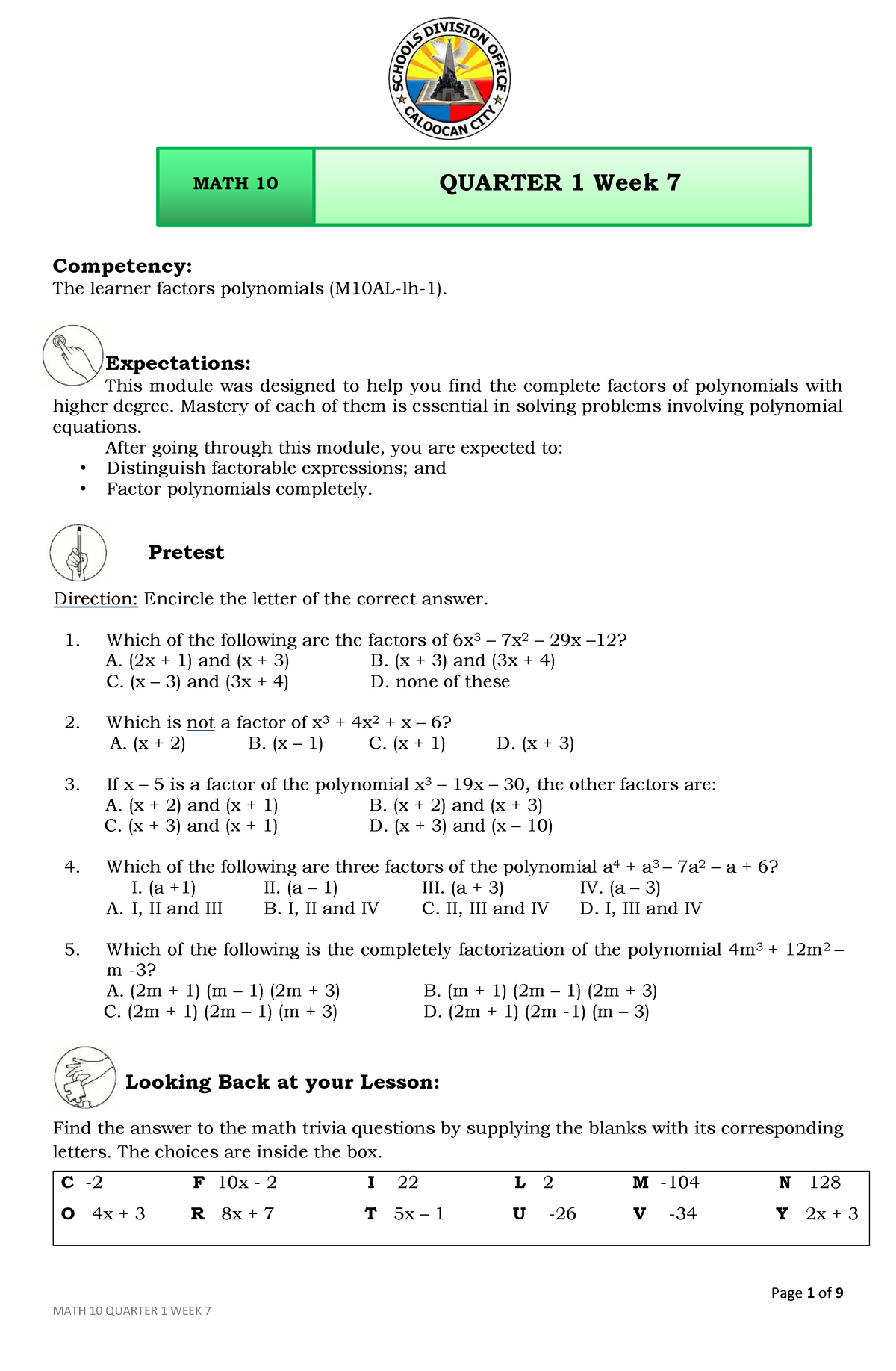 Math 10 Q1 Week 7 1 - This Is A Module That Will Help You - Page 1 Of 9 ...