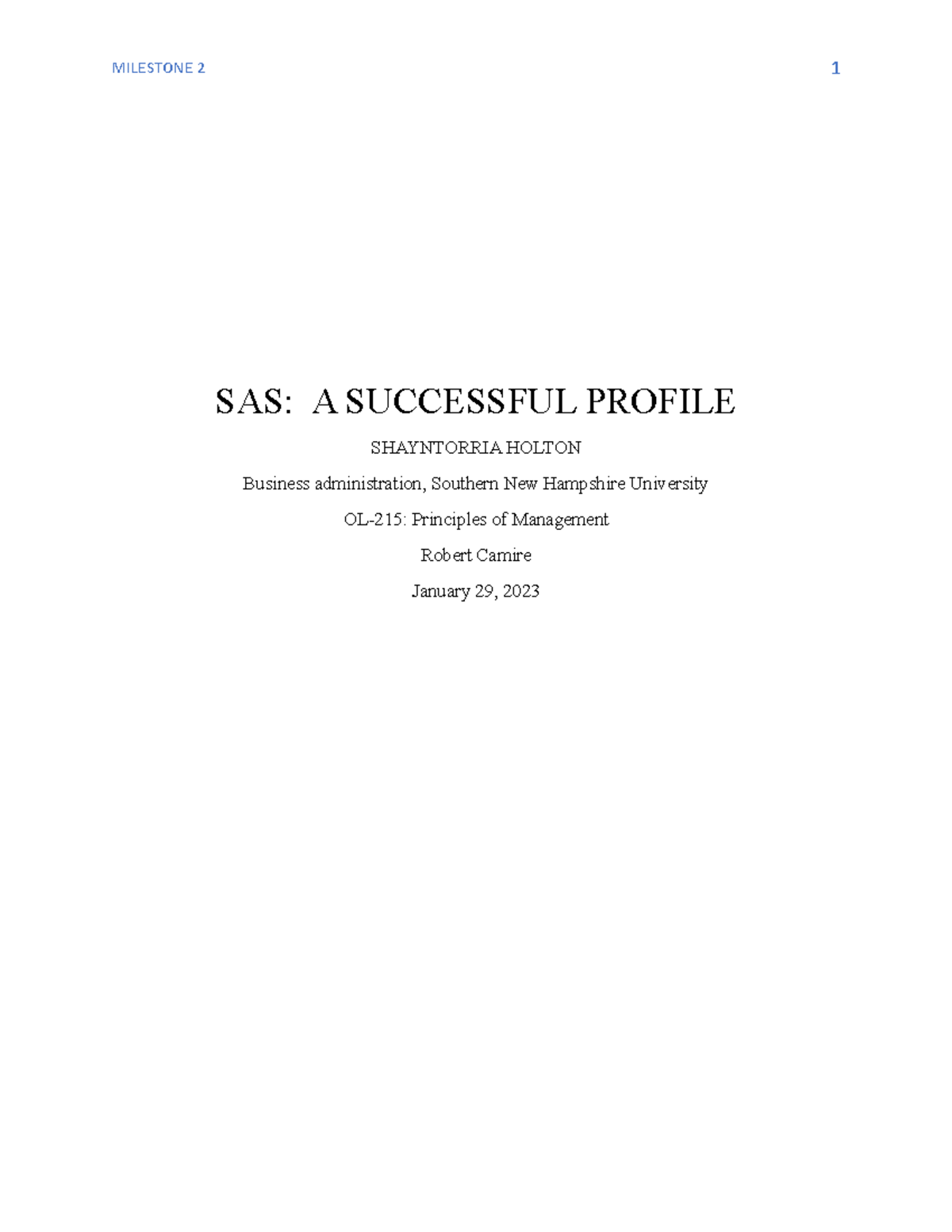 September 29 - ol 215 - SAS: A SUCCESSFUL PROFILE SHAYNTORRIA HOLTON ...