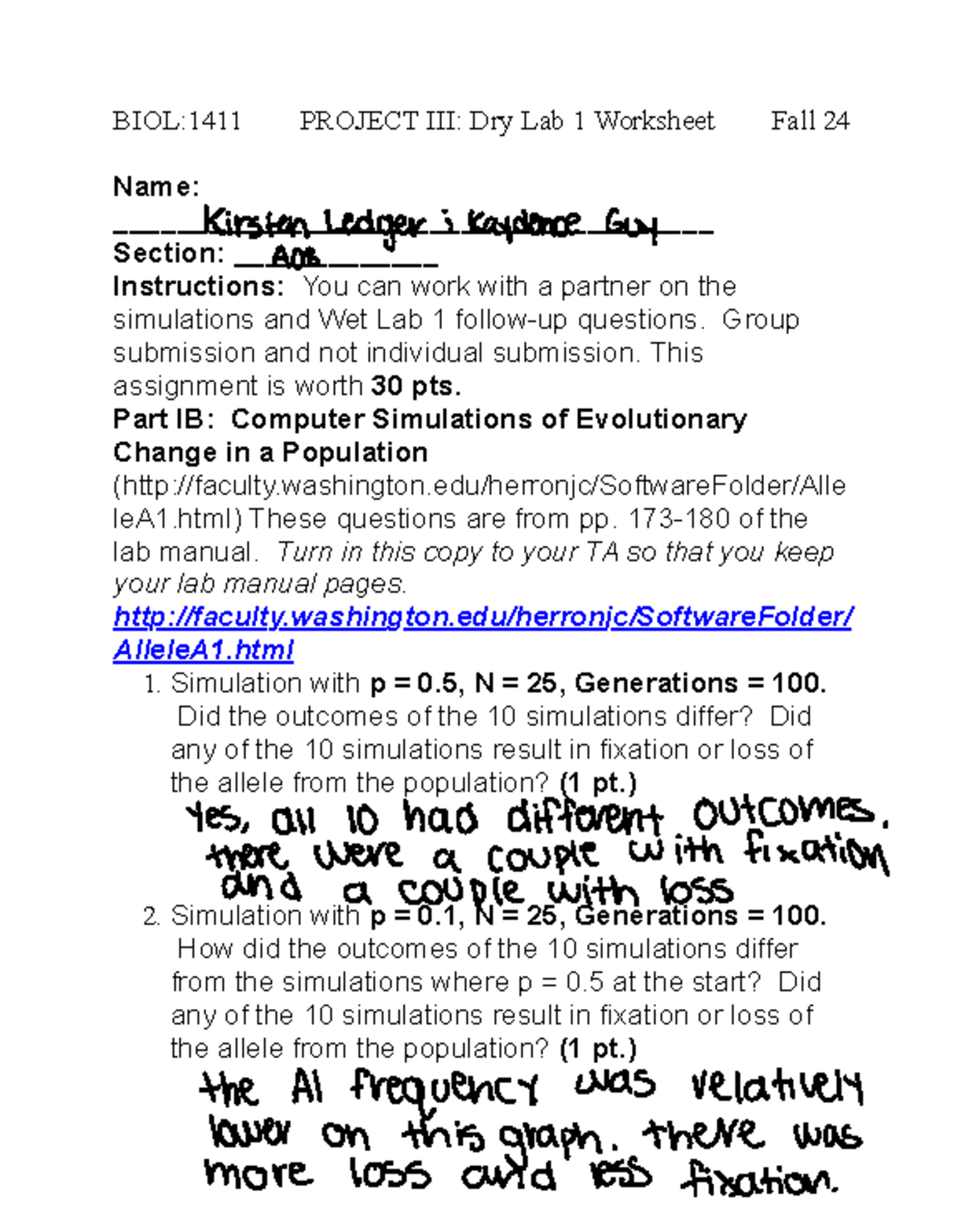 Worksheet+5 Project+3-+2024 - BIOL:1411 PROJECT III: Dry Lab 1 ...
