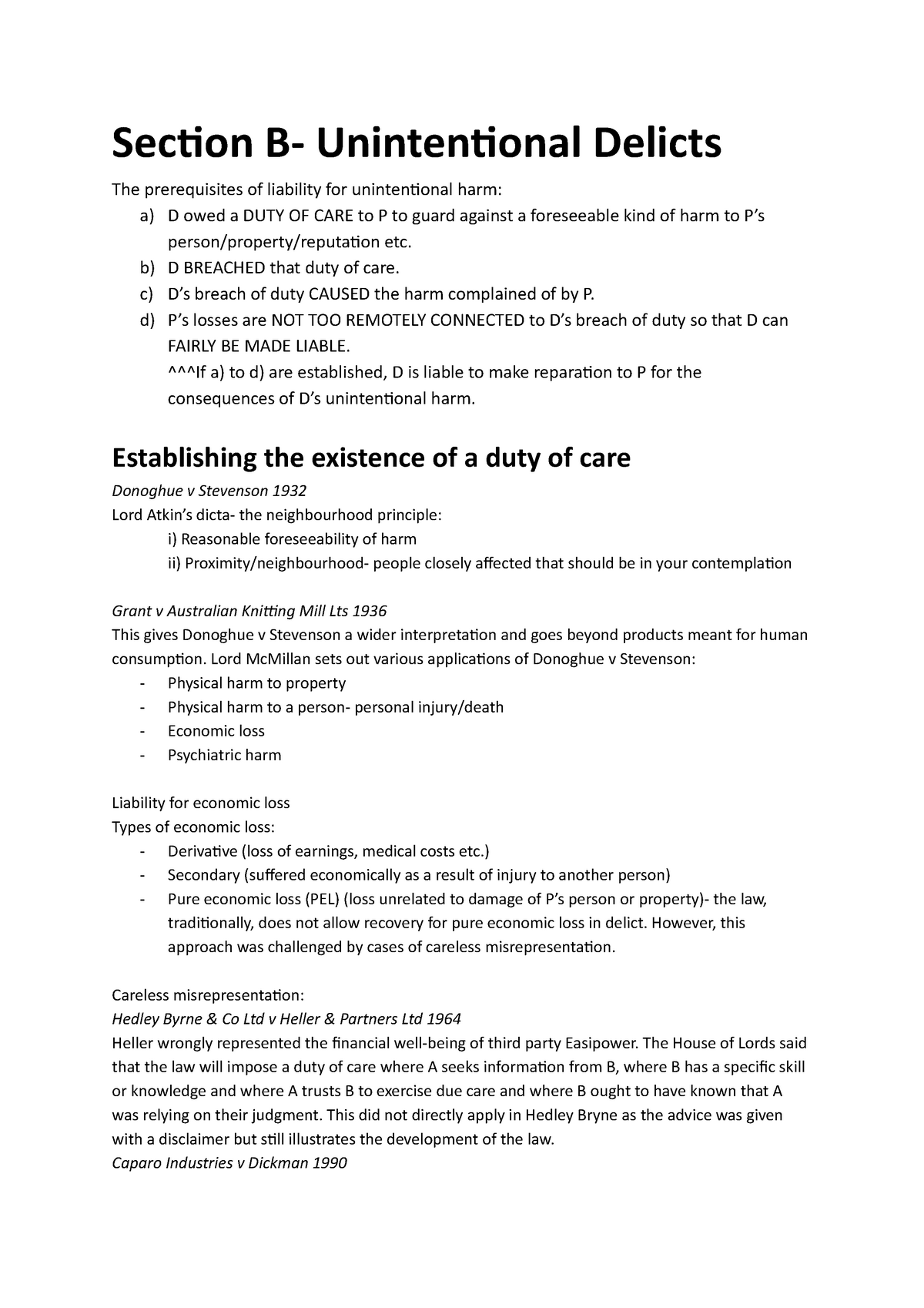 Obligations 1A- Section B- Unintentional Delicts - Section B ...