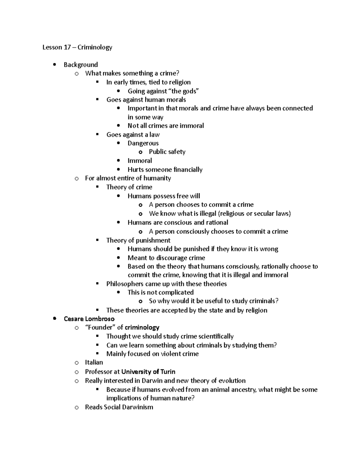 Lesson 17- Criminology - Lesson 17 – Criminology Background o What ...