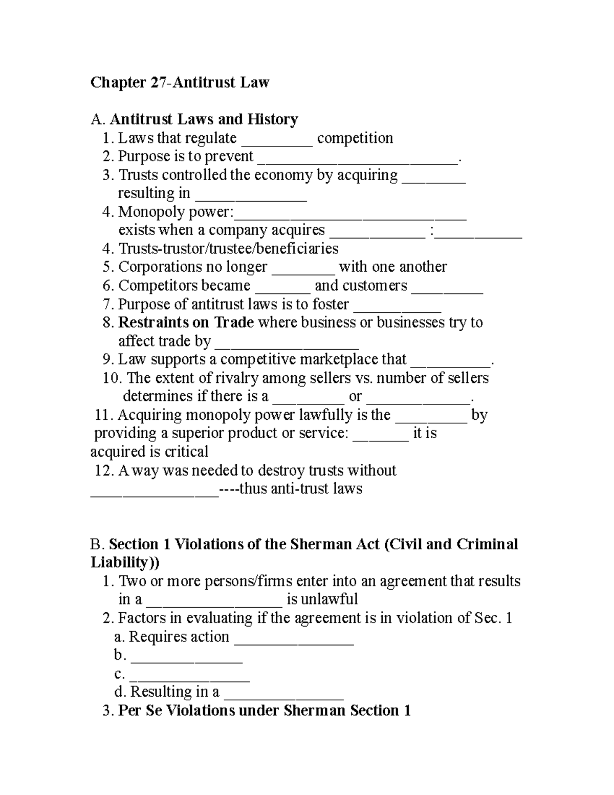 MGMT-Chapter 27 - Lecture Notes 11 - Chapter 27-Antitrust Law A ...