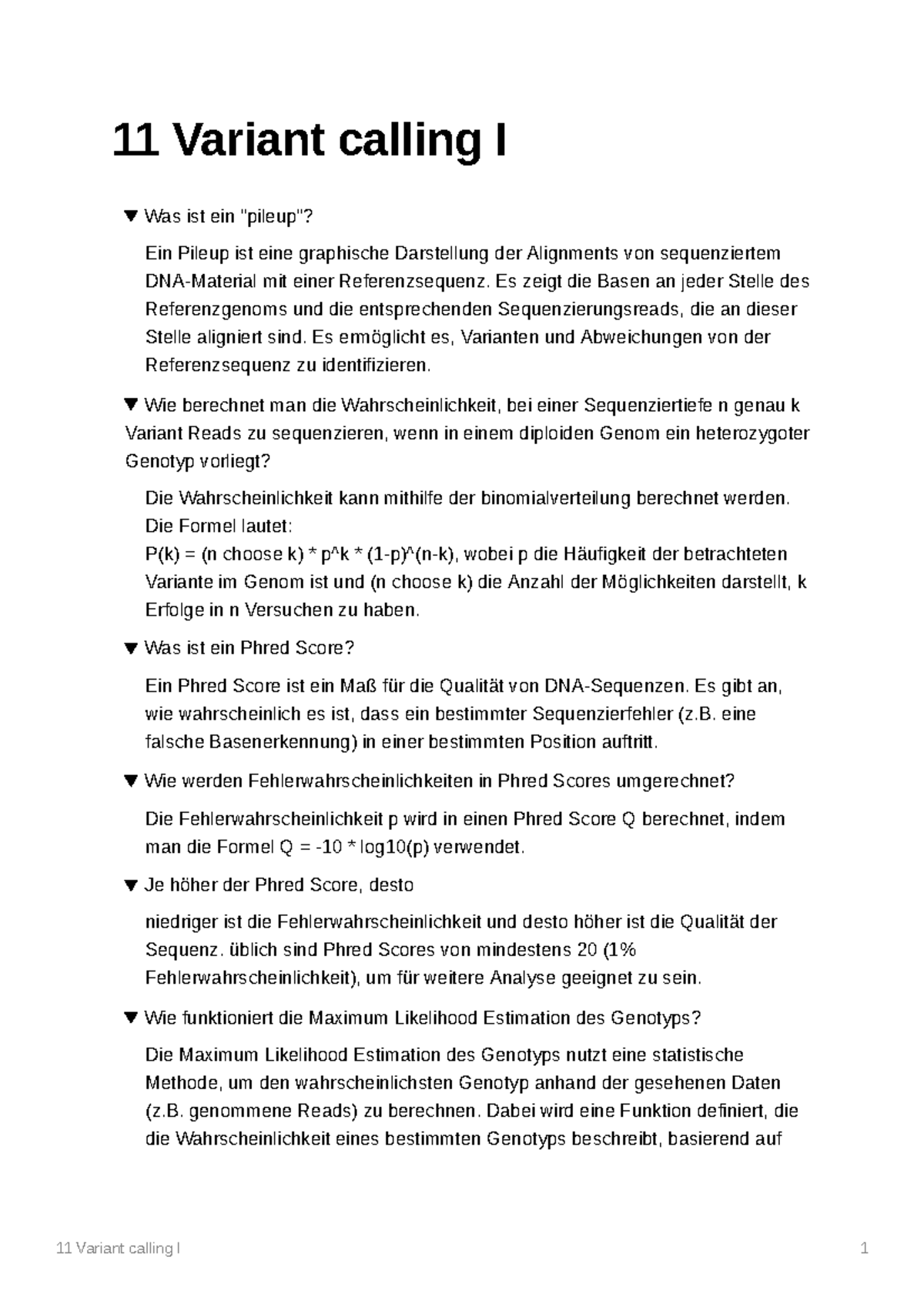 11 Variant calling I - Zusammenfassung - 11 Variant calling I 1 11 ...