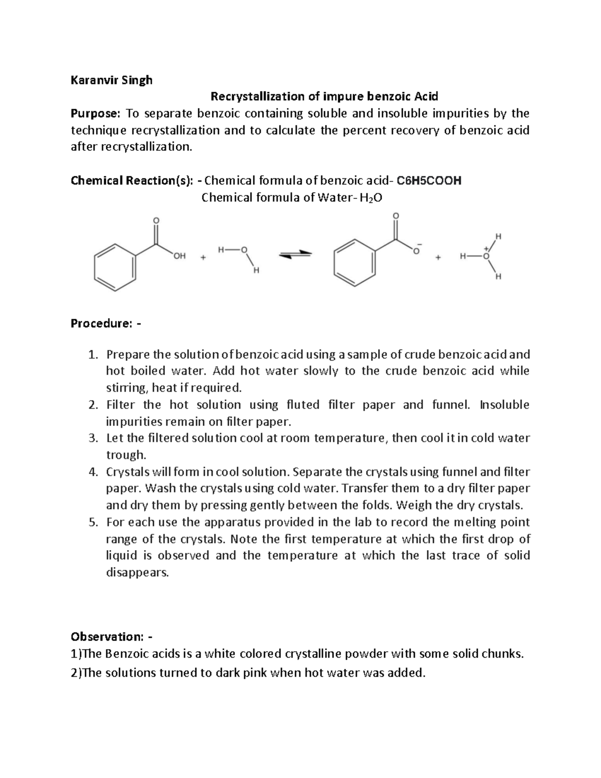 Impurebenzoicacid Copy Karanvir Singh Recrystallization of impure
