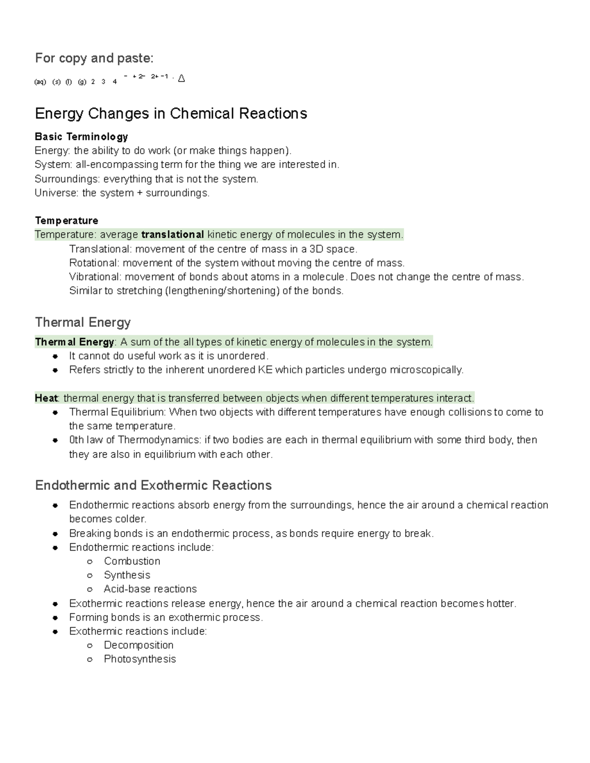 Chemistry Module 4 Notes - For copy and paste: (aq) (s) (l) (g) 2 3 4 ...