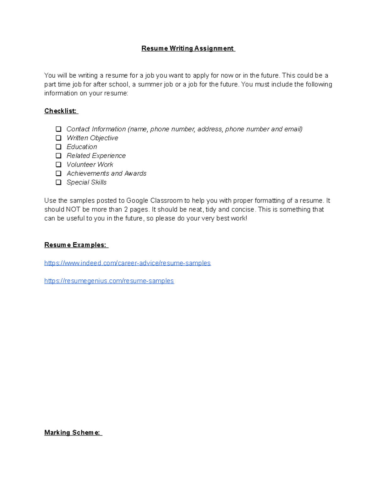 Resume Writing Assignmentand Planner-1 - Resume Writing Assignment You ...