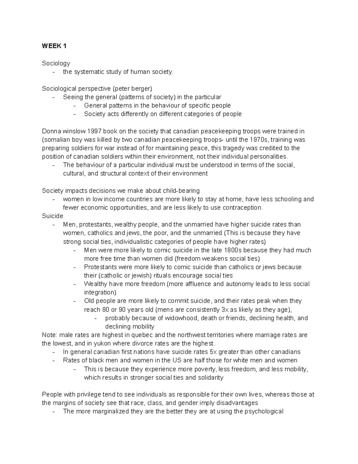 Sociology notes - WEEK 1 Sociology - the systematic study of human ...