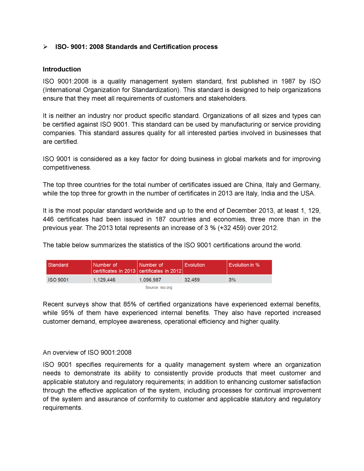 ISO 9001 2008 Standards and Certification process -  ISO- 9001: 2008  Standards and Certification - Studocu