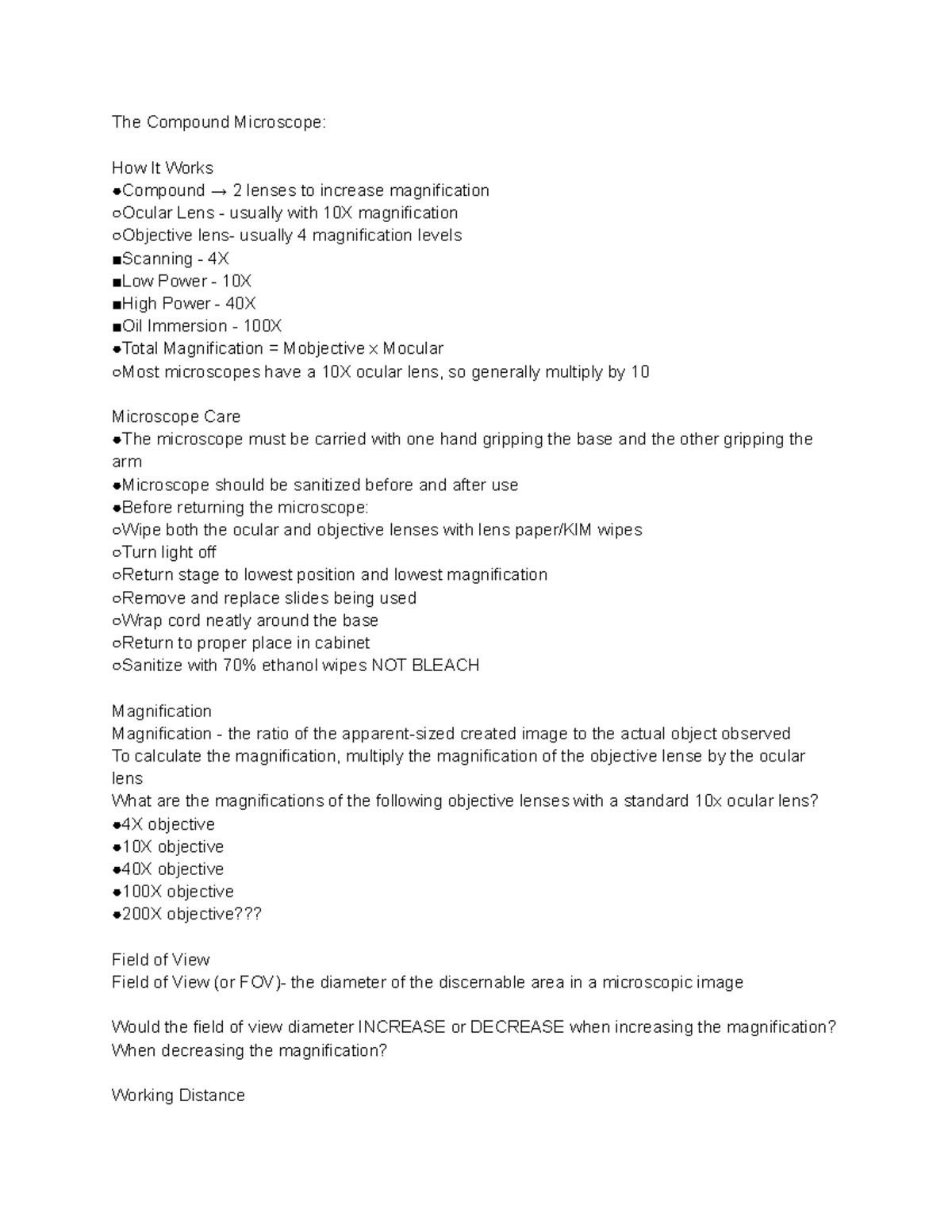 The Compound Microscope Notes-BIOL 244 - The Compound Microscope: How ...