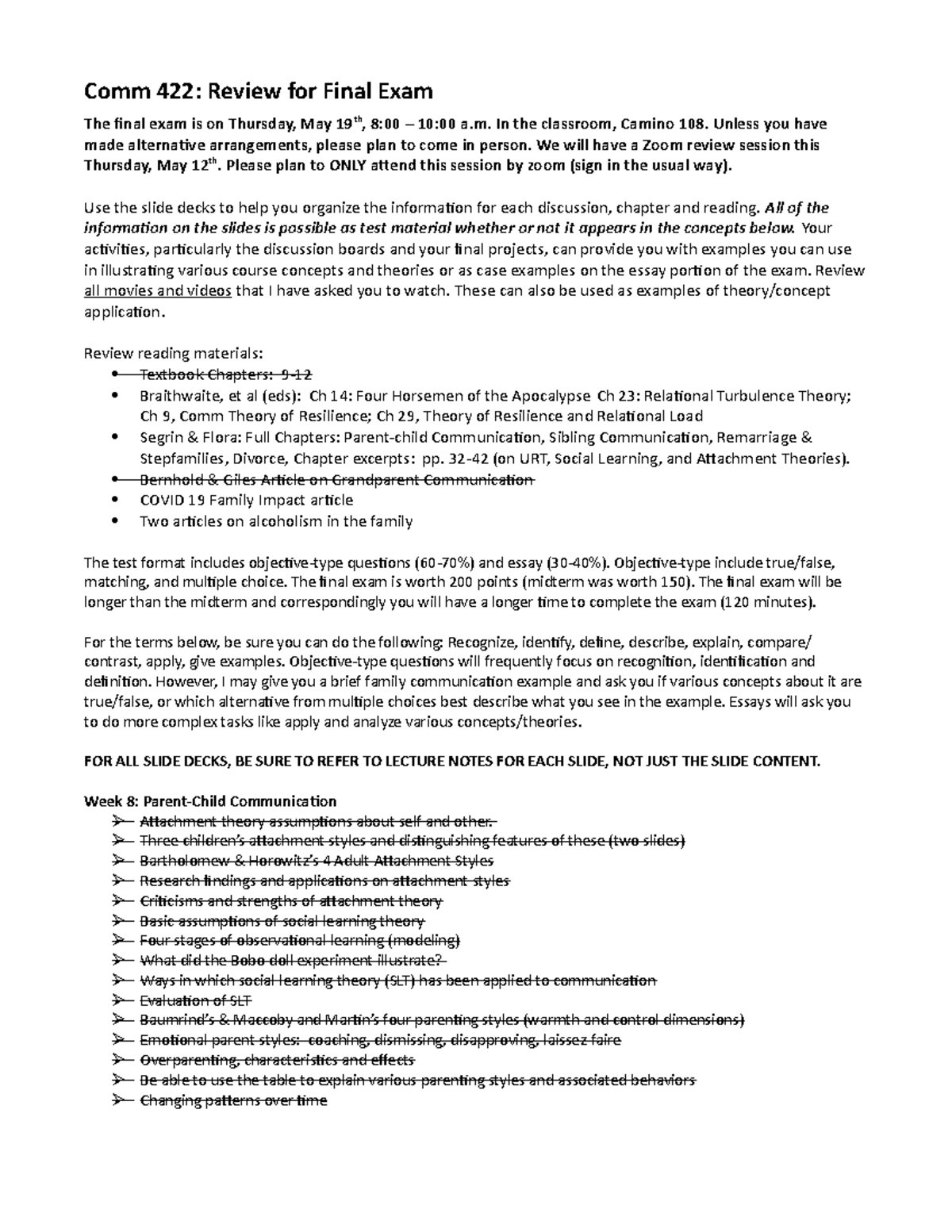 Family communication final exam study guide - The final exam is on ...