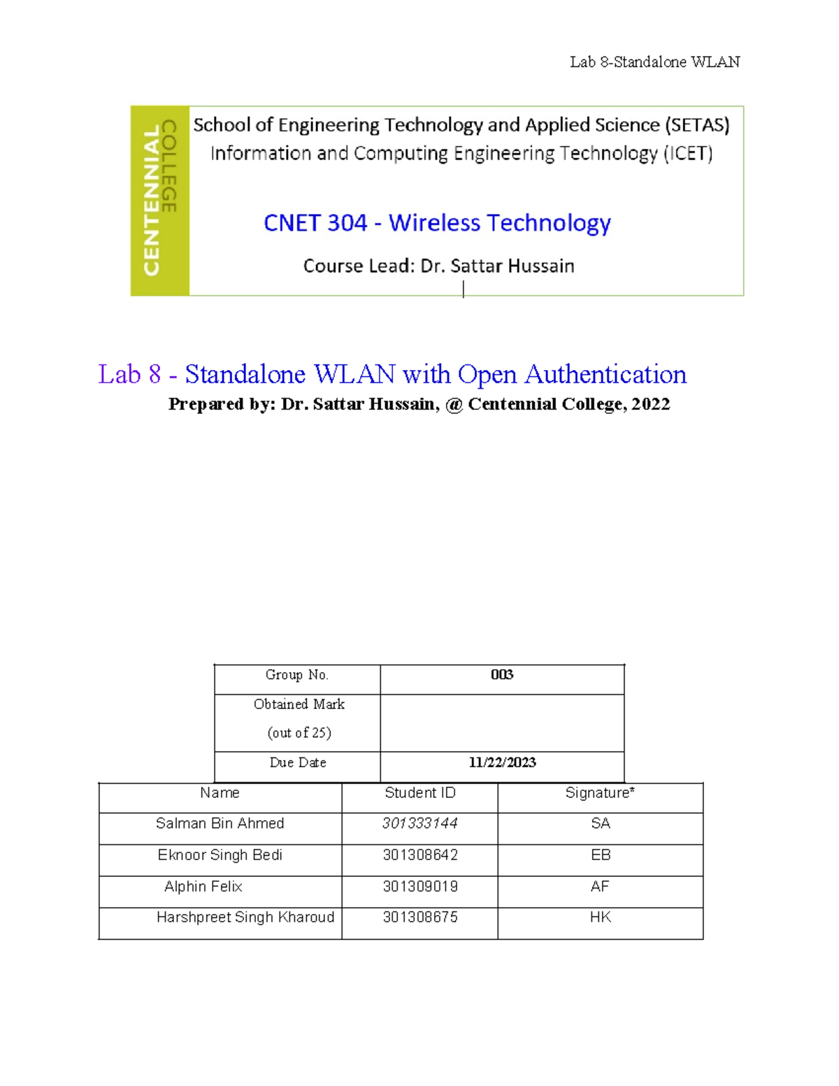 CNET304 Lab 8-Standalone WLAN with Open Authentication (1) - Lab 8 ...
