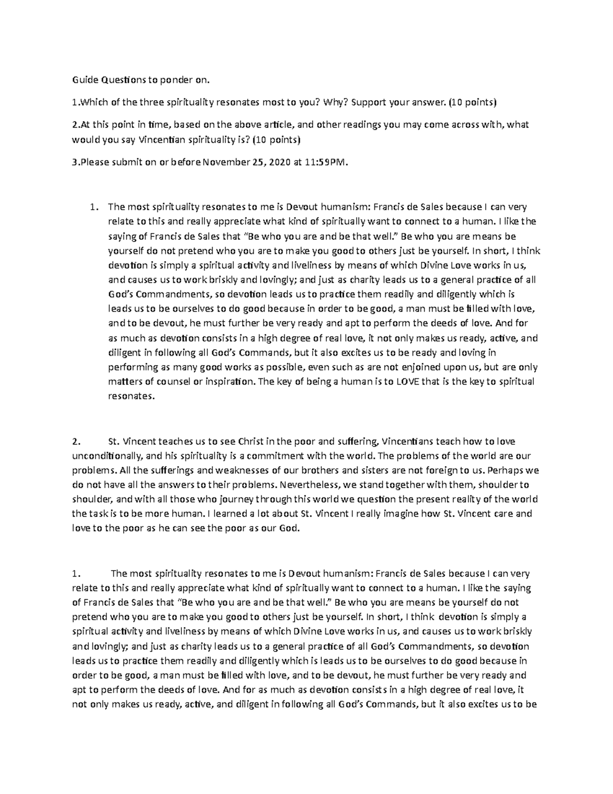 Activity 1 Vincentian Guide Questions to ponder on. 1 of the three