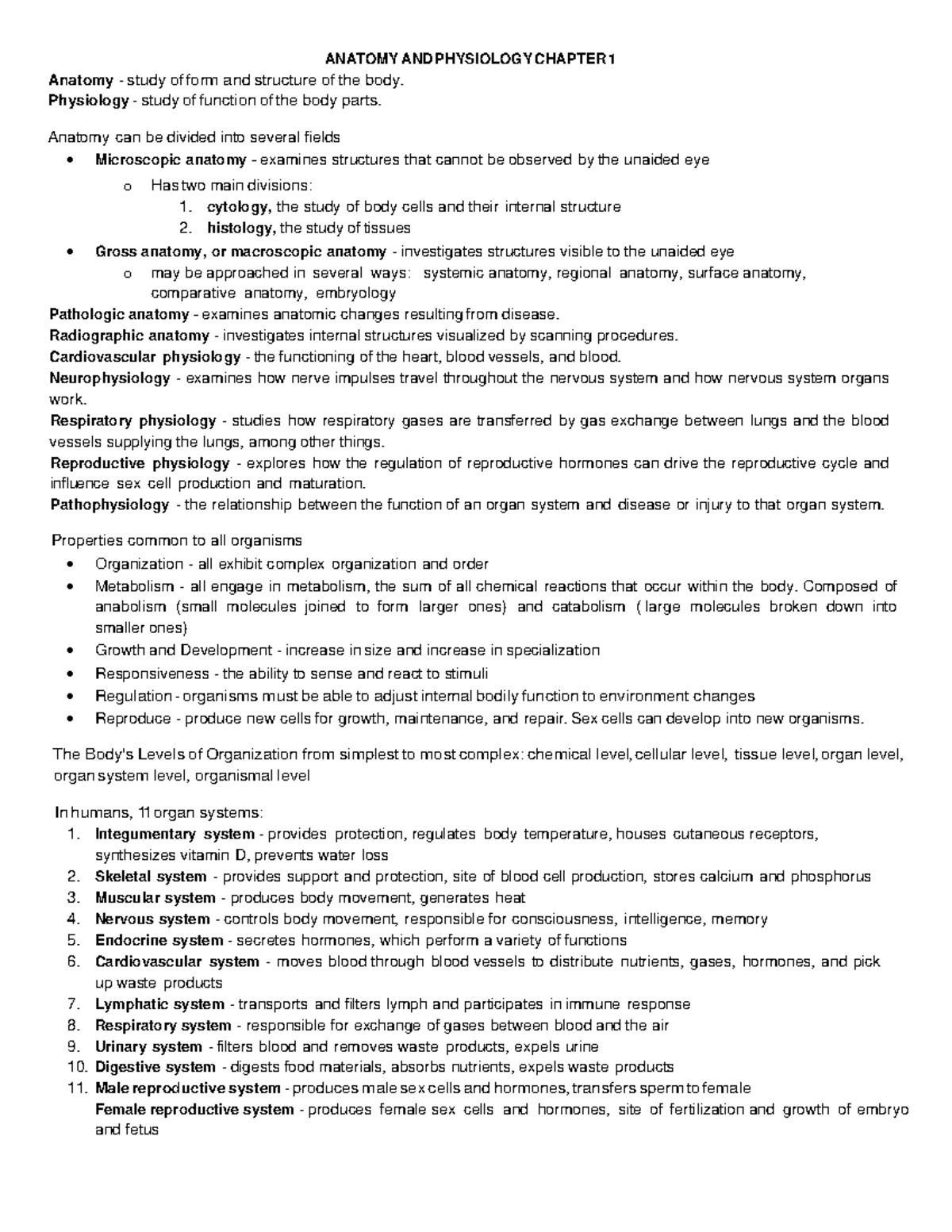 BIOL 2401-Chapter 1 - A& P 1 CHAP 1 - ANATOMY AND PHYSIOLOGY CHAPTER 1 ...