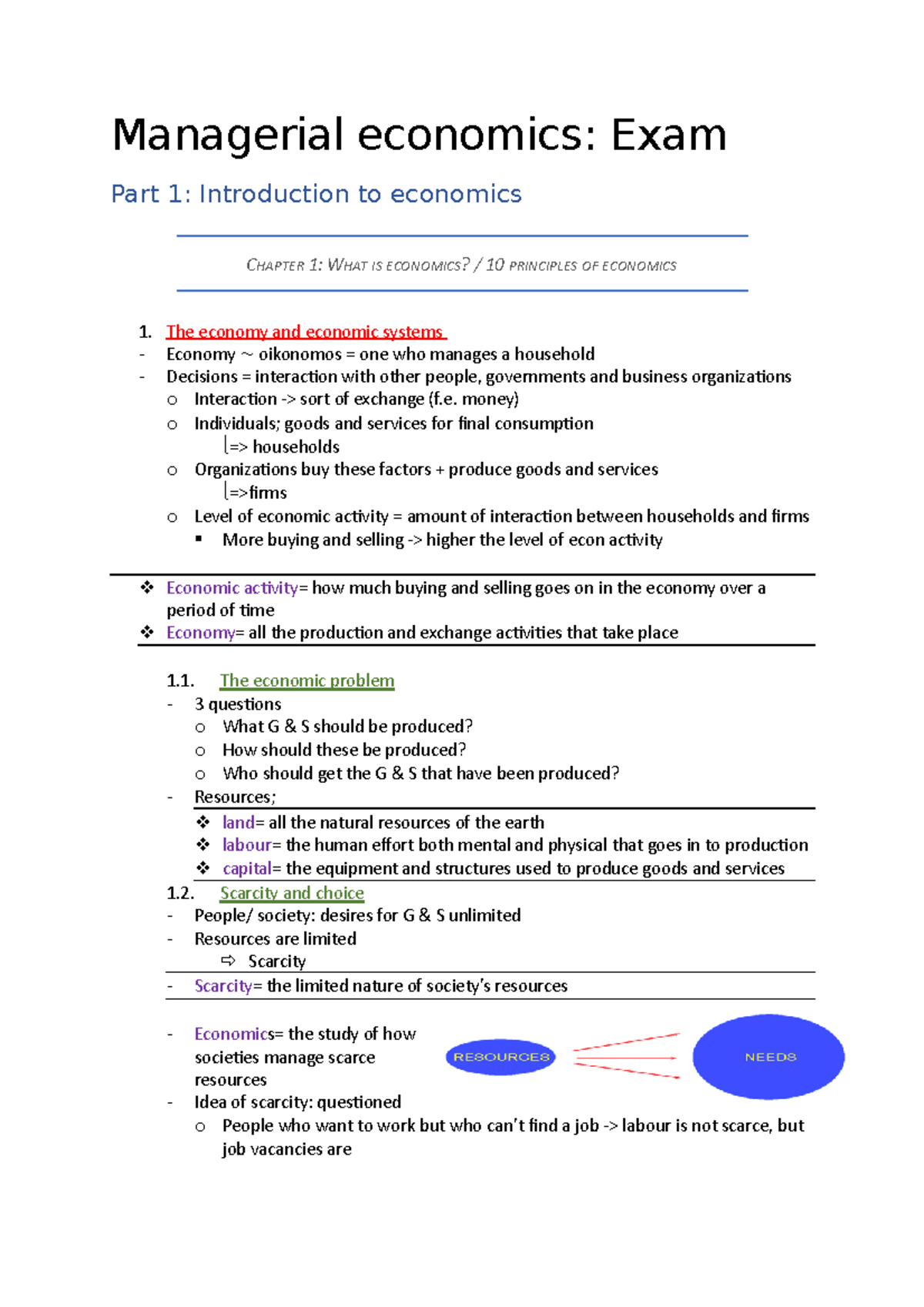 Managerial economics EXAM Managerial economics Exam Part 1 Introduction to economics CHAPTER