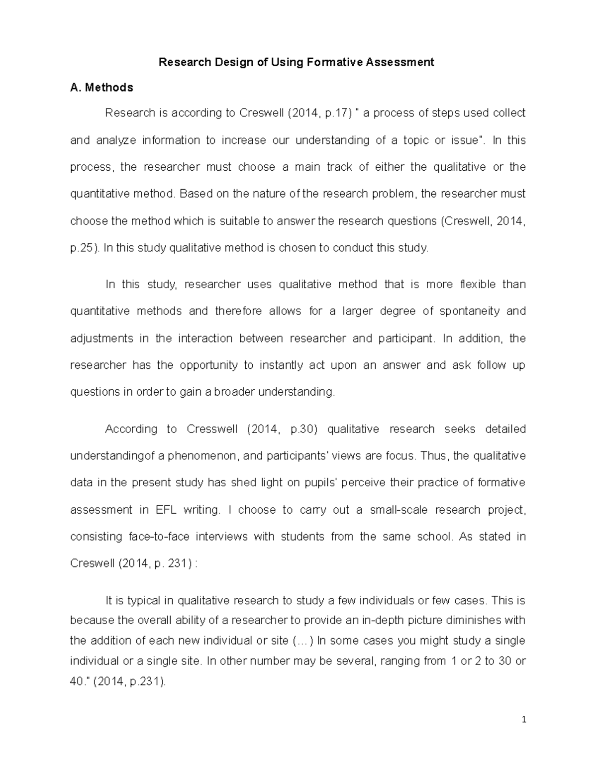 Research Design of Using Formative Assessment Methods Research is