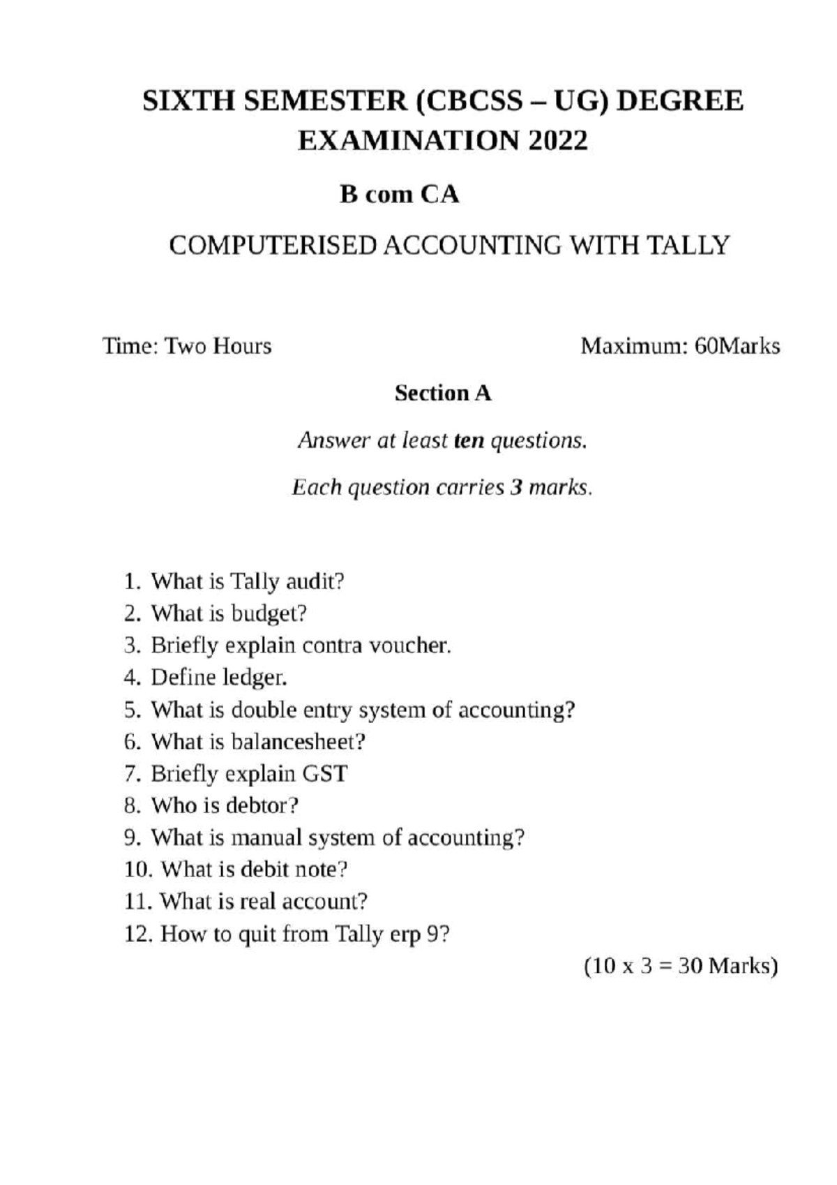 6th CA computerised accounting with tally 2 - B.COM - Studocu