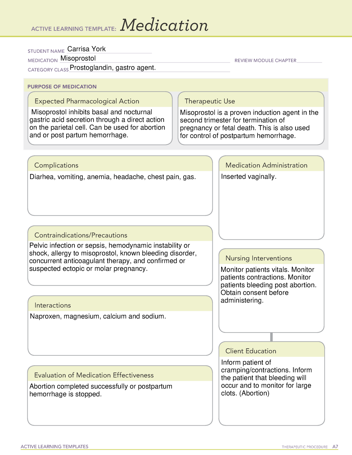 Active learning template Misoprostol ACTIVE LEARNING TEMPLATES