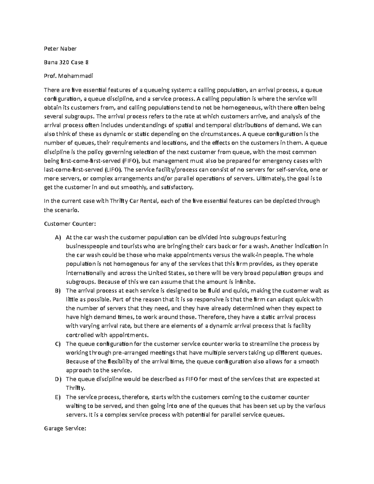 Essential Features of a Queueing System in Thrifty Car Rental - Studocu