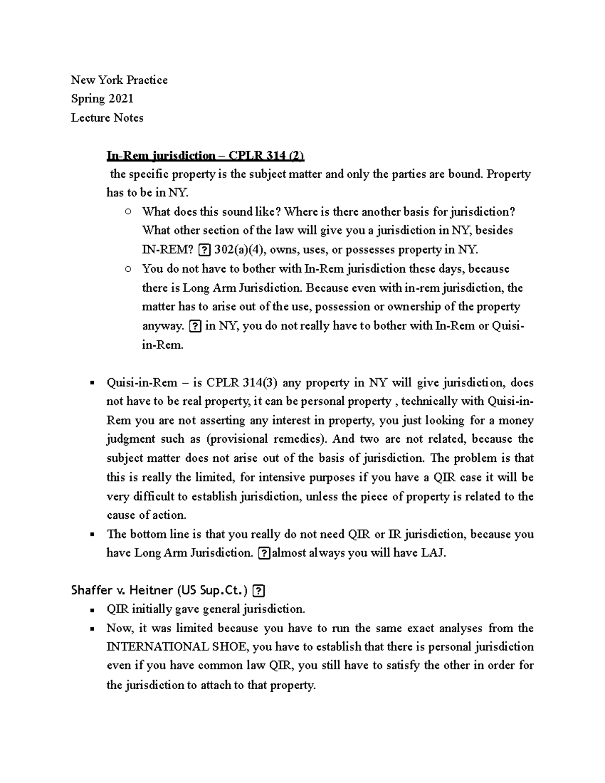 InRem jurisdiction CPLR 314 (2) New York Practice Spring 2021