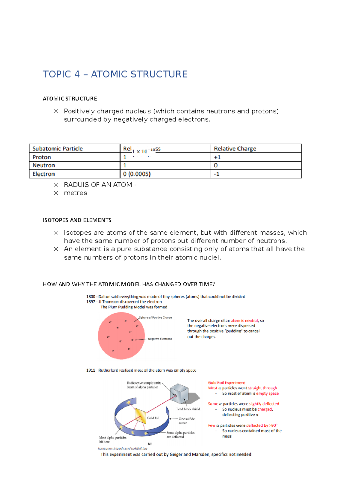 Atomic Structure - Revision Booklet - TOPIC 4 – ATOMIC STRUCTURE ATOMIC ...