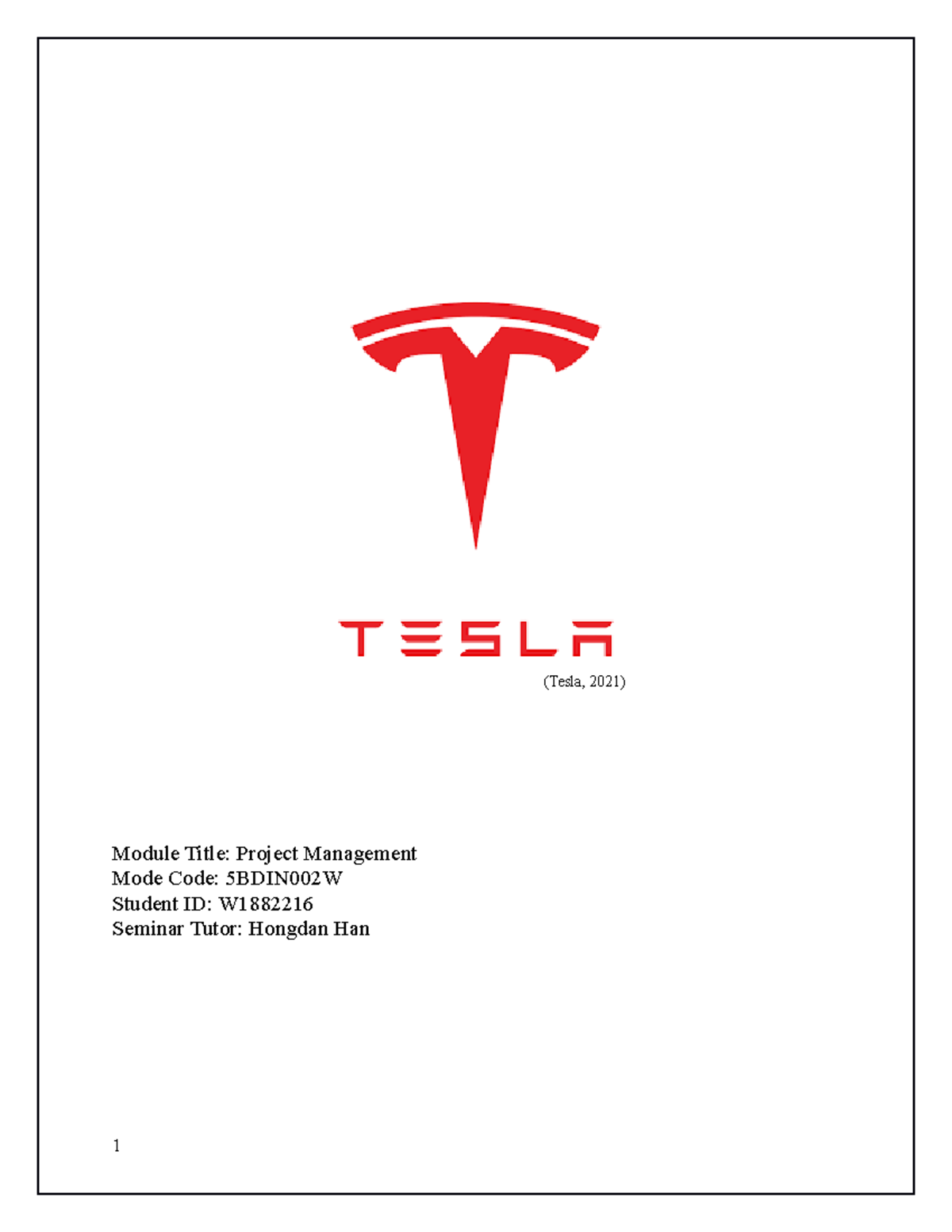 Project Management - tuts3 - (Tesla, 2021) Module Title: Project ...