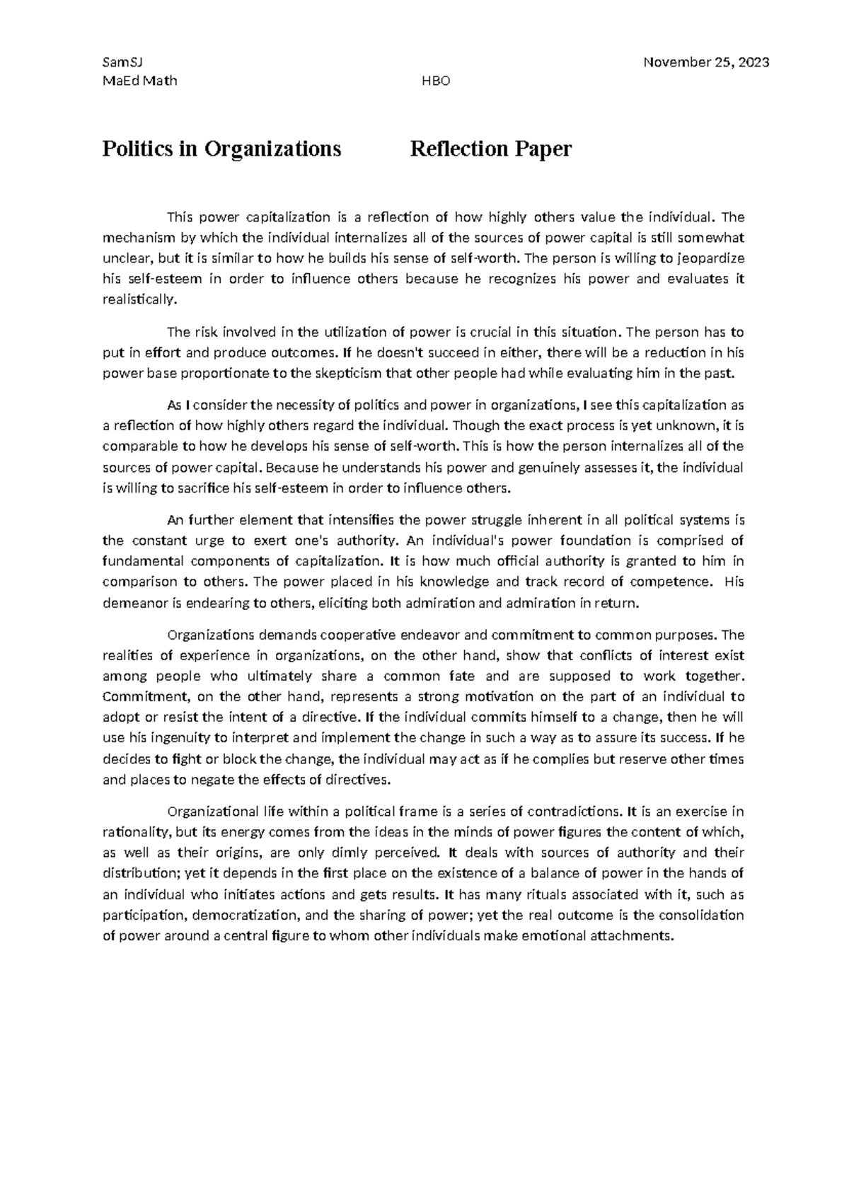 Politics Organization - SamSJ November 25, 2023 MaEd Math HBO Politics ...