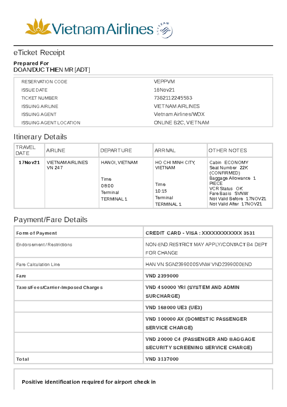 542799520 Electronic Ticket Receipt November 17 for MR DUC Thien DOAN ...