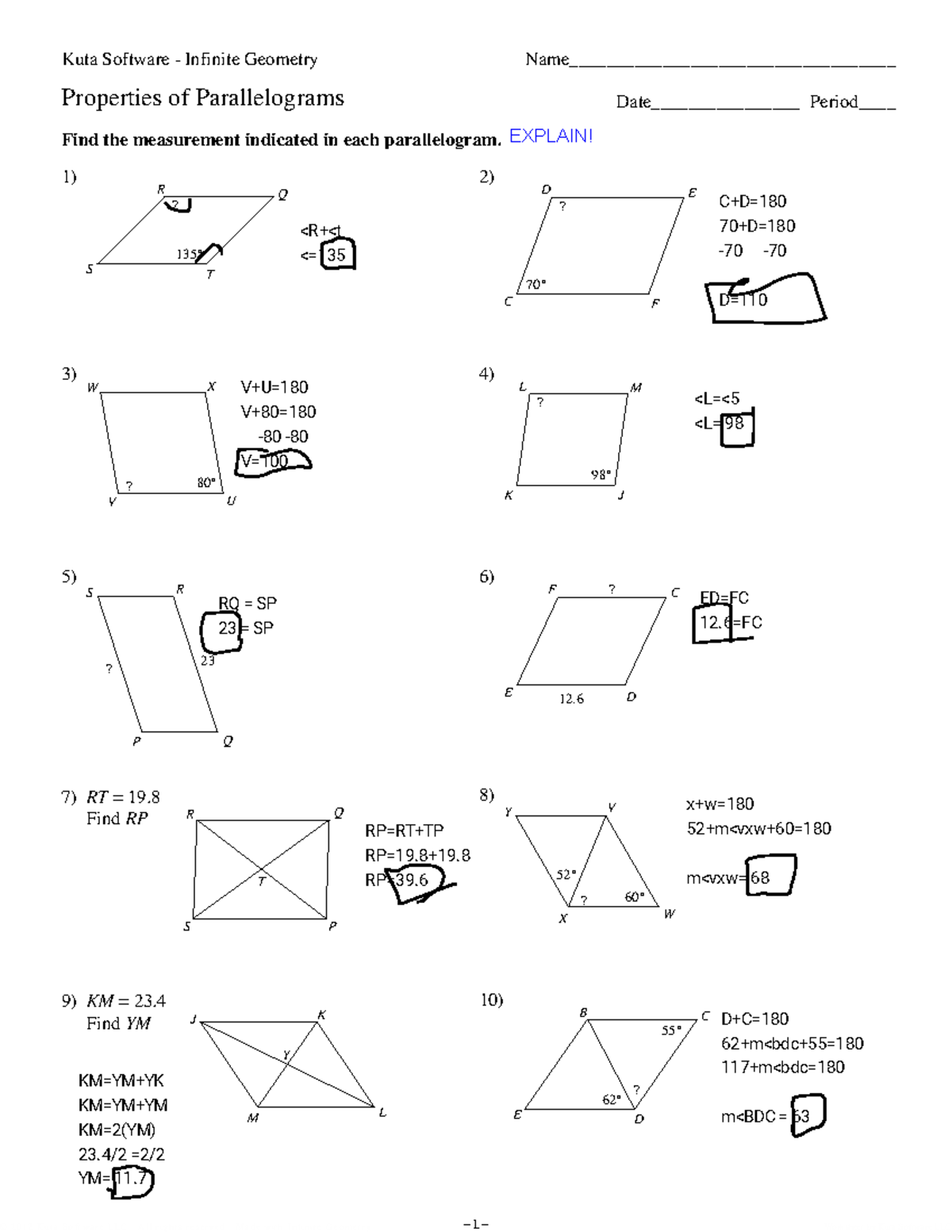 Kami Export   Properties Of Parallelograms Studentpdf   Kuta Software