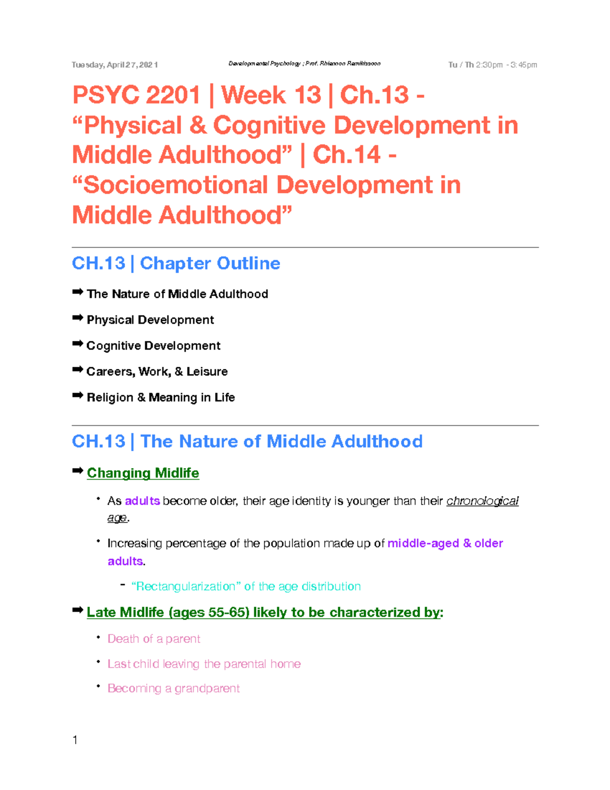 PSYC 2201 || Week 13 (Tu:Thurs), Ch.13,14 Lecture Notes - PSYC 2201 ...