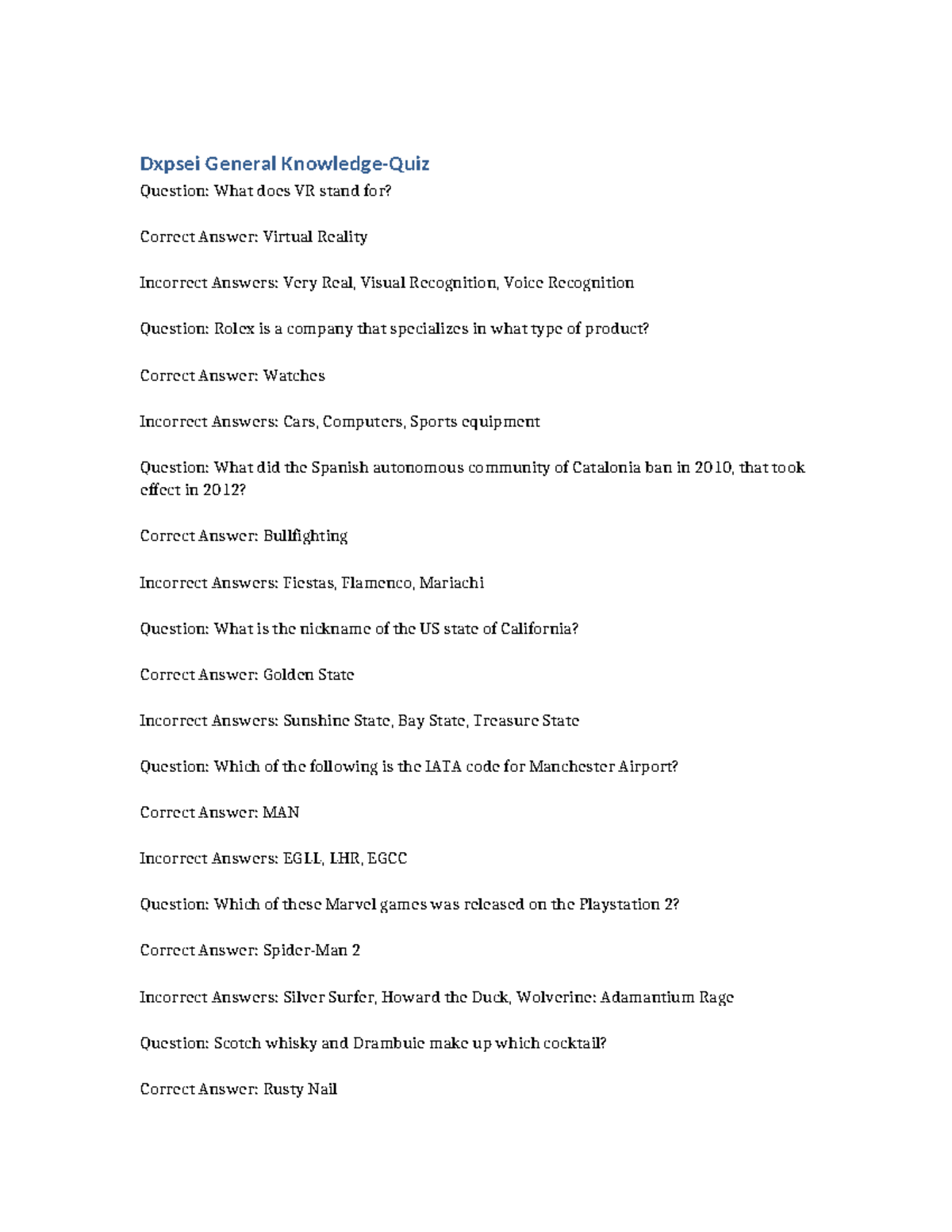 Dxpsei General KnowledgeQuiz Dxpsei General KnowledgeQuiz Question